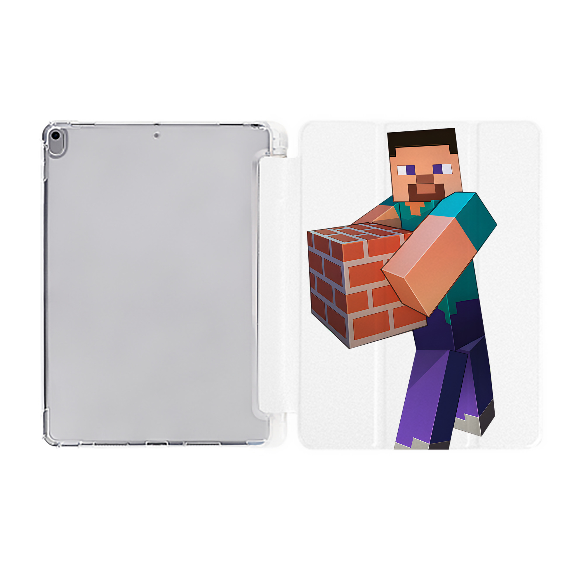 （画像用） マインクラフト ブロックの世界 Minecraft MC Block world IPad ケース ペン収納付き 三つ折りスタンド PUレザー×シリコン 対応機種9.5/10.5/10.9インチ